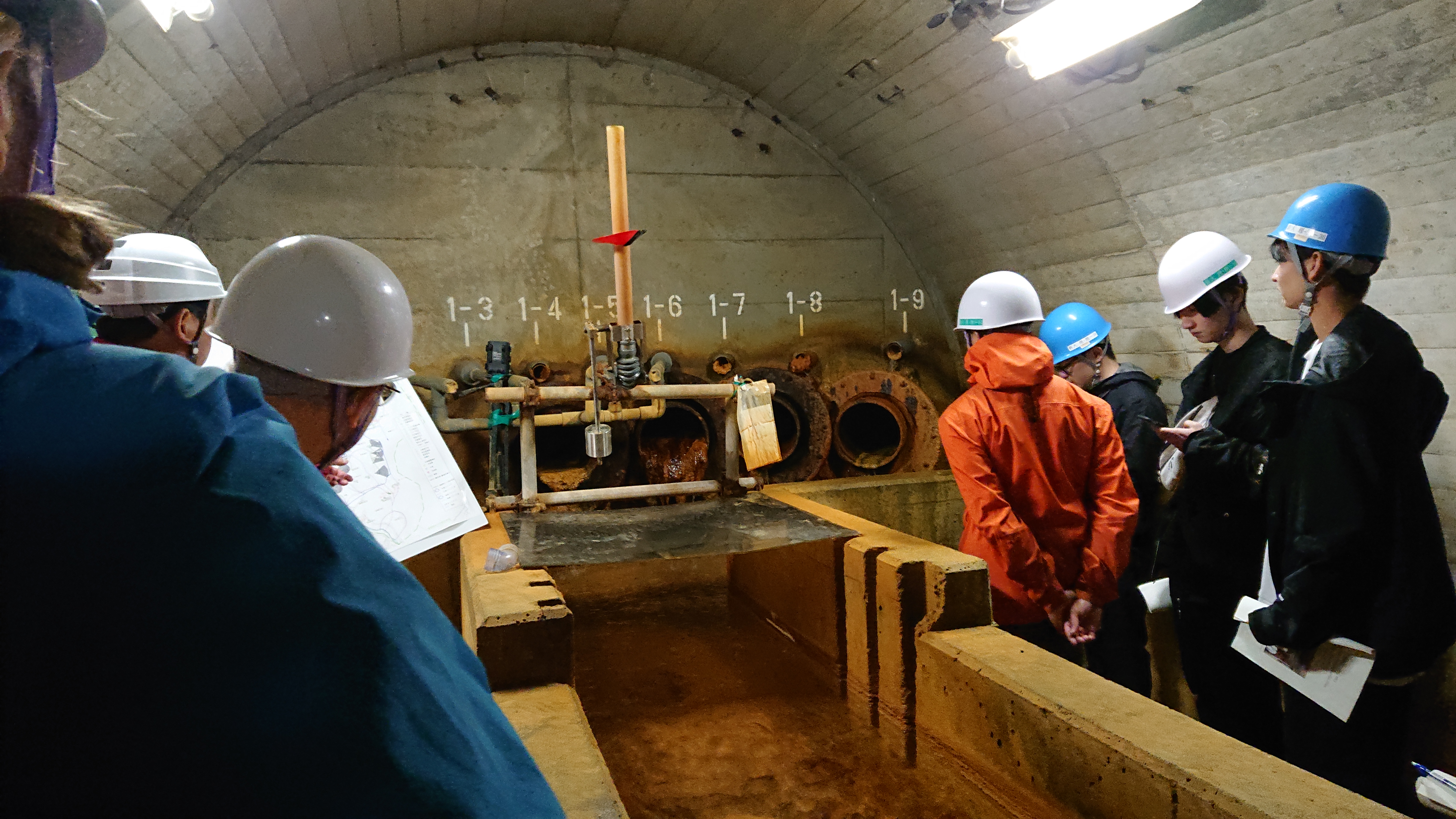 Visit to a drainage tunnel of Takisaka landslide area, Nishiaizu Town, Fukushima Prefecture. 
Comprehensive control measures have been implemented by the government.