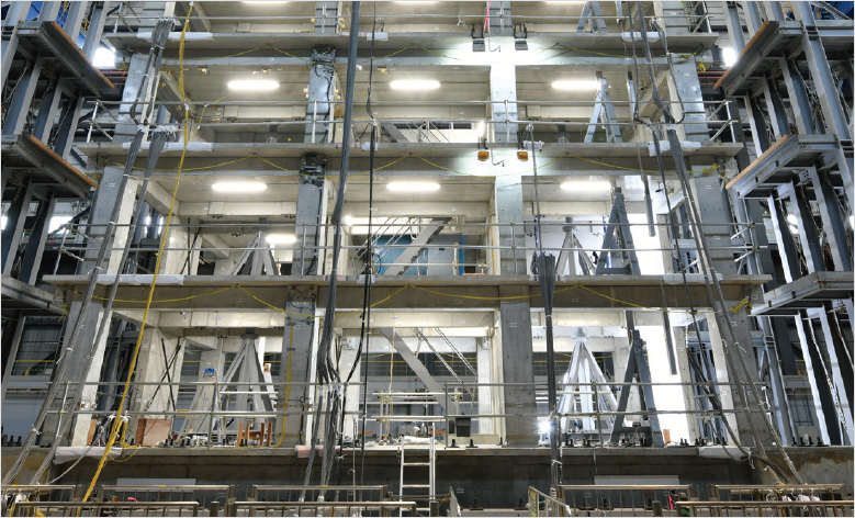 Photo of a large-scale experiment that imitates a 10-story RC building