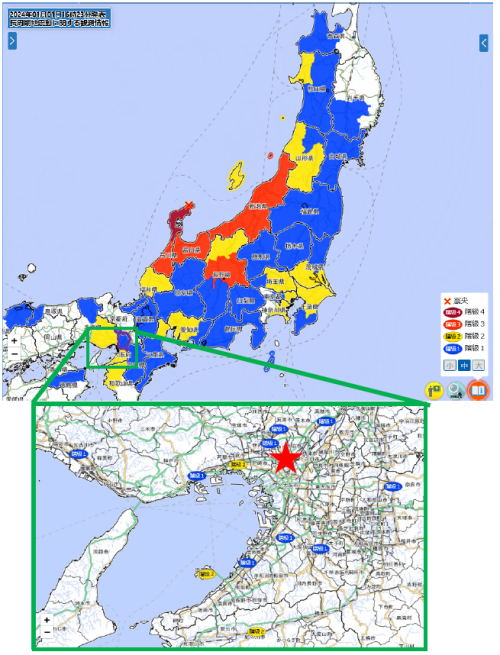 2024年1月1日16時23分発表　長周期地震動に関する観測点情報